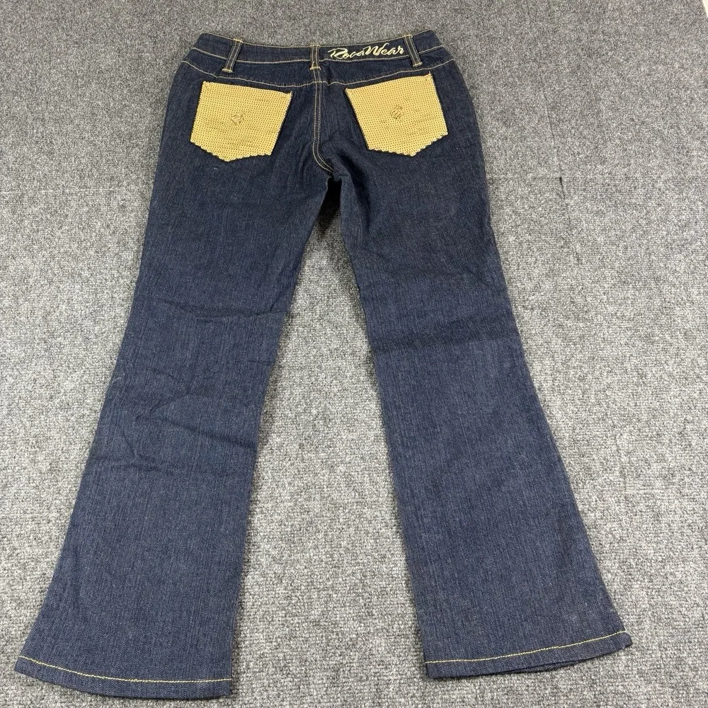 Vintage Y2K Juniors Roca Wear Flare Jeans Size 7 Sequin Gold Pockets Hip hop NWT